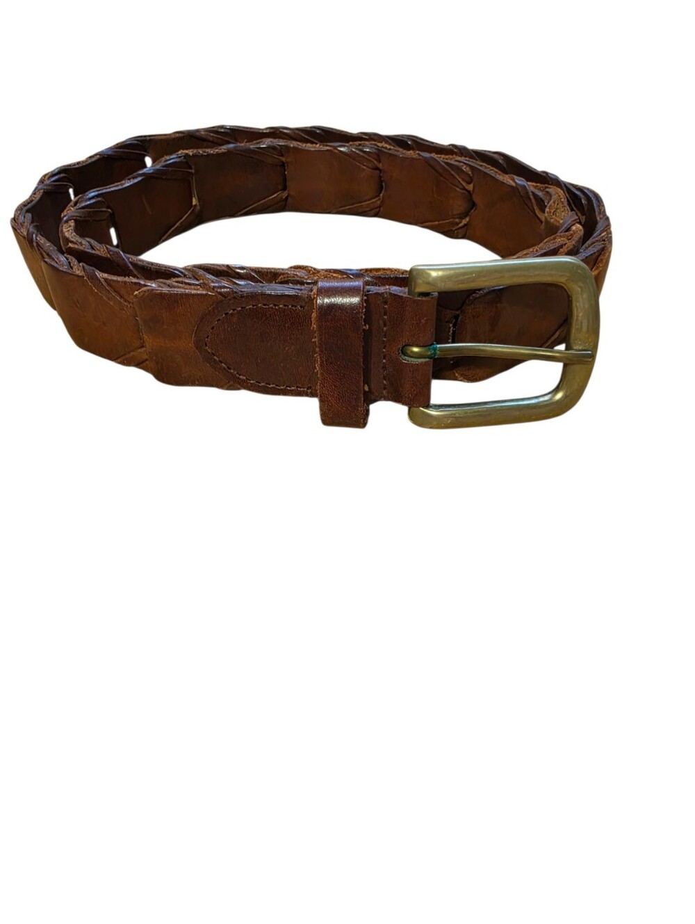 Rare Vintage Mens Polo Ralph Lauren Brown Leather Flexible Links Woven Belt 40